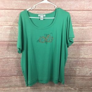 Cruise Wear Green Top with gem flower